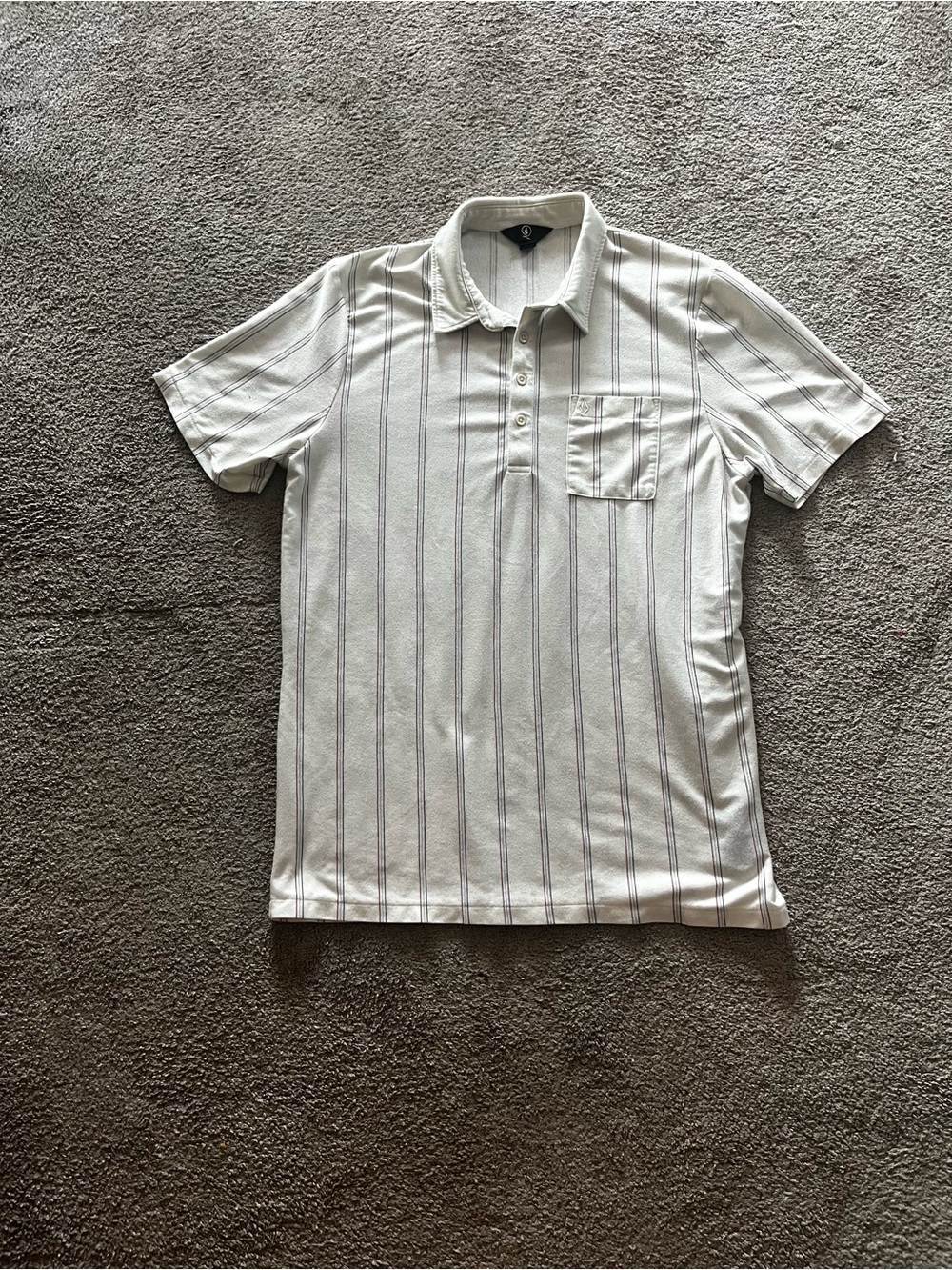 Volcom Men's Off-White Polo with Thin Vertical Stripes